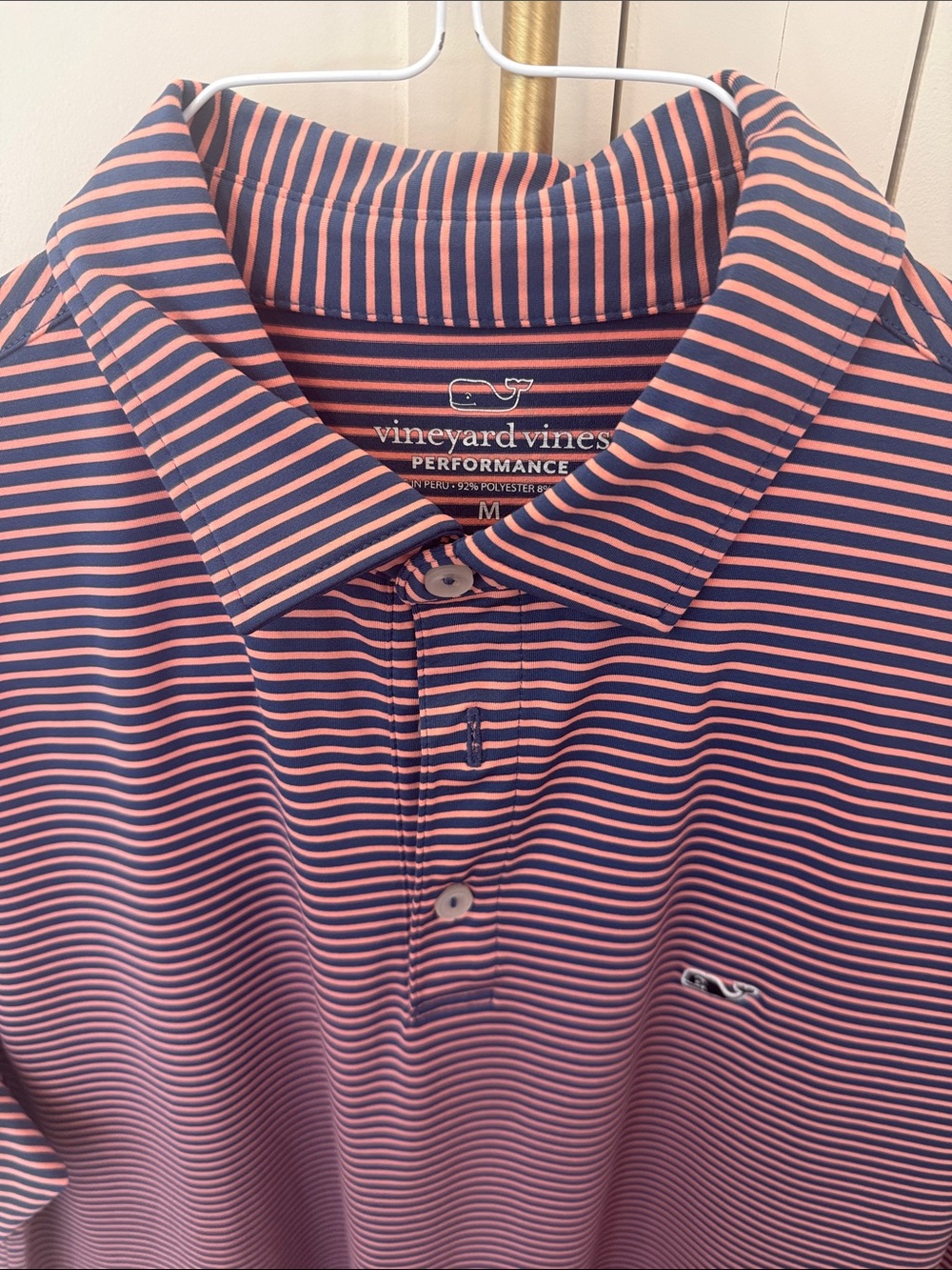 Vineyard Vines Navy and Pink Striped Performance Polo